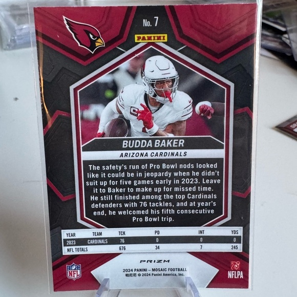 2024 Budda Baker Blue Reactive Panini Mosaic Reactive Prizm. Mint condition - Picture 2 of 2